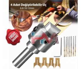 AHŞAP BONCUK YAPMA SETİ (6-8-10-12mm) 4 LÜ UÇ SETİ + FREZE TUTUCU